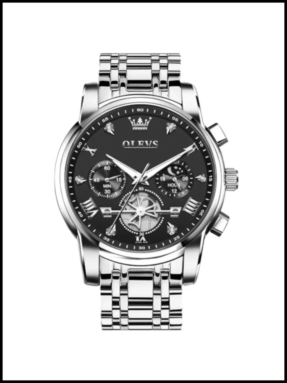Mens Luxury Waterproof Stainless Steel Multifunction Big Face Watch